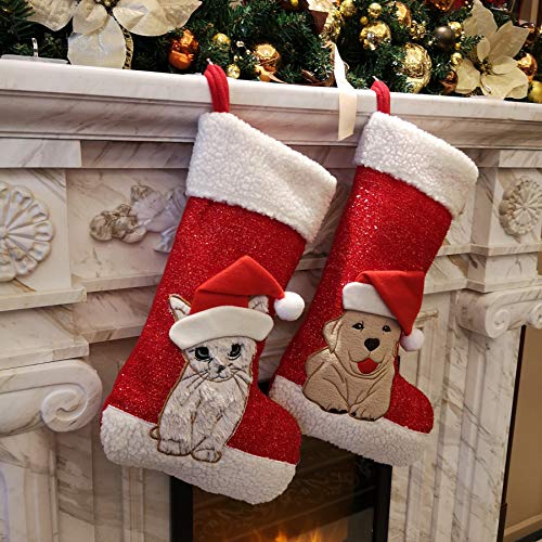 WEWILL 20'' Cute Cat Christmas Stockings Embroidered Xmas Socks Holiday Party Pet Theme Gift for Kitty - Image 2