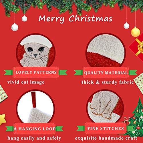 WEWILL 20'' Cute Cat Christmas Stockings Embroidered Xmas Socks Holiday Party Pet Theme Gift for Kitty - Image 4