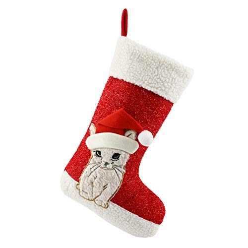 WEWILL 20'' Cute Cat Christmas Stockings Embroidered Xmas Socks Holiday Party Pet Theme Gift for Kitty - Image 1