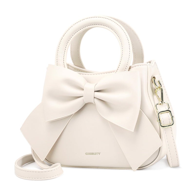 Cheruty Small Purses for Women Crossbody Bag, Vegan Leather Crossbody Purses and Handbags with Top Carry Handle and Cute Bow Knot(Beige) - Image 1