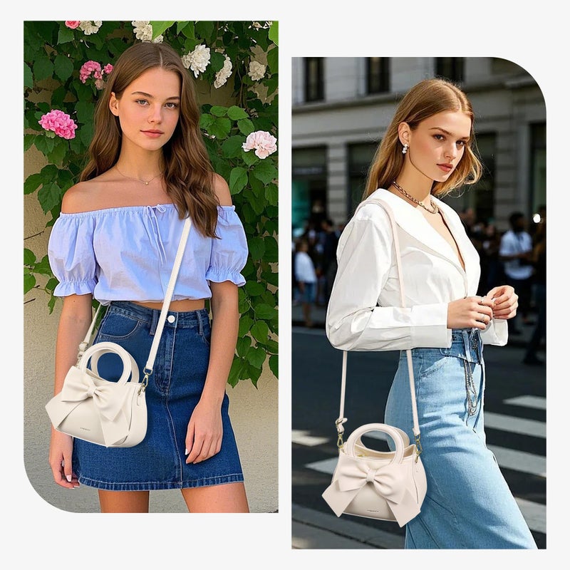 Cheruty Small Purses for Women Crossbody Bag, Vegan Leather Crossbody Purses and Handbags with Top Carry Handle and Cute Bow Knot(Beige) - Image 2