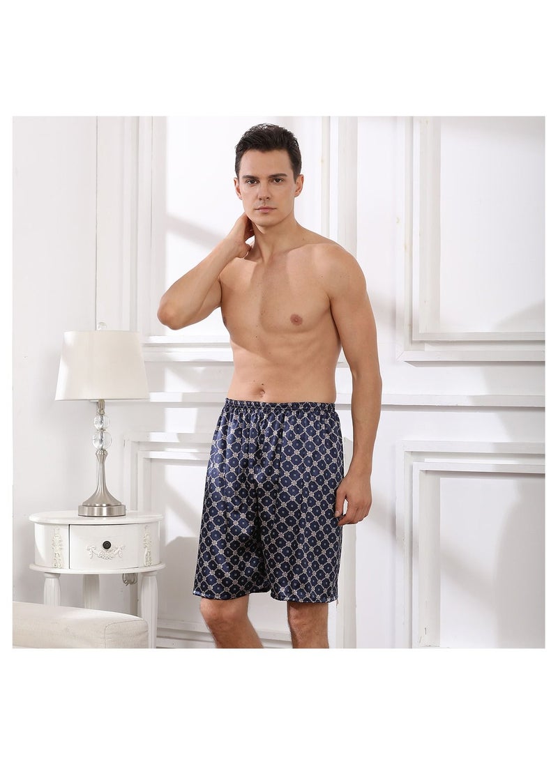 Loquat - Printed Silk Pyjama Shorts Blue - Image 1