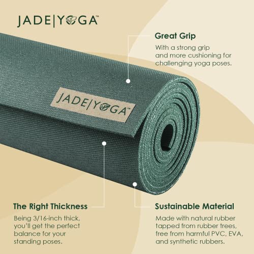 JadeYoga حصيرة يوجا هارموني من جاد يوجا - حصيرة رياضية متينة وسميكة، حصيرة يوجا مطاطية طبيعية غير قابلة للانزلاق - حصيرة تمارين منزلية وتمدد، حصيرة تمرين - يوجا، بيلاتس وتأمل للنساء والرجال (أخضر جاد، 68'') - Image 3