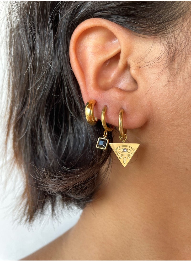 Clé de Lune - Square Stone Huggies Earrings- Black - Image 1