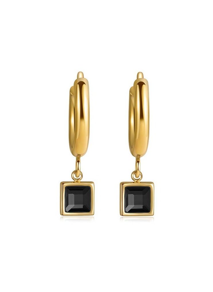 Clé de Lune - Square Stone Huggies Earrings- Black - Image 1