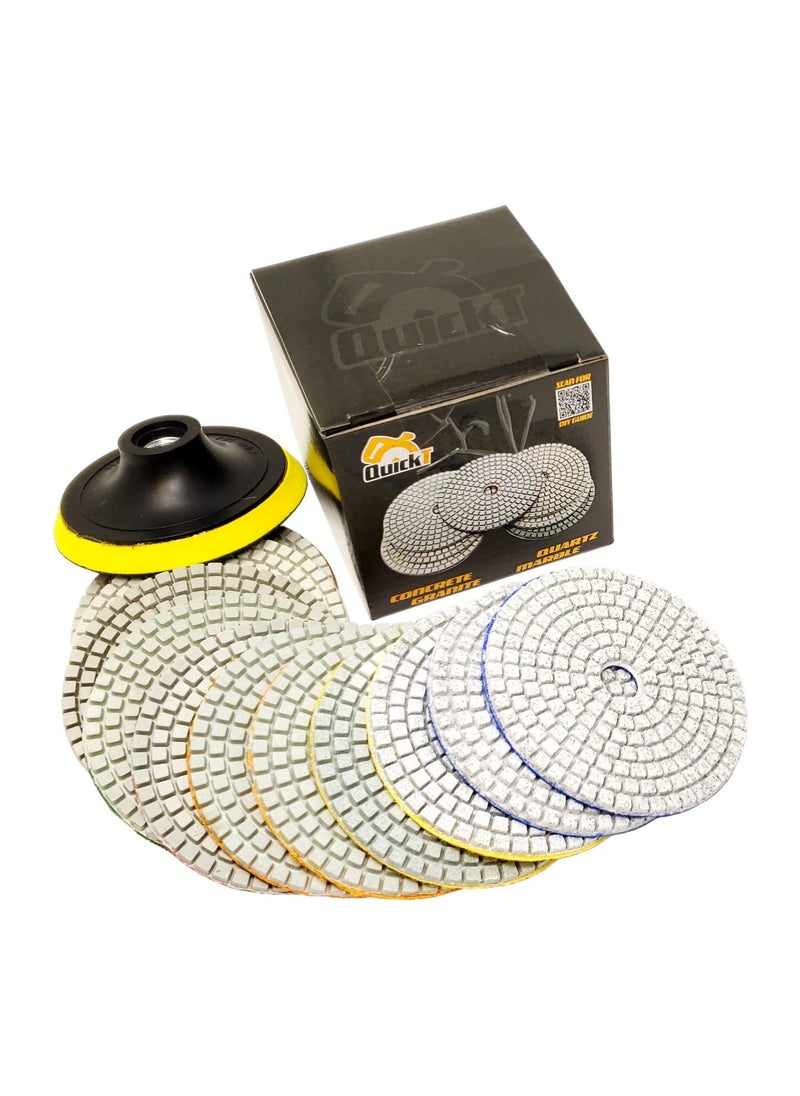 STADEA QuickT PPW701E Stone Concrete Marble Quartz Granite 4 Inch Diamond Wet Sanding Polishing Polisher Pads Kit Tools for Wet Grinder Polisher Includes Countertop Polish DIY Guide  Video  - Image 1