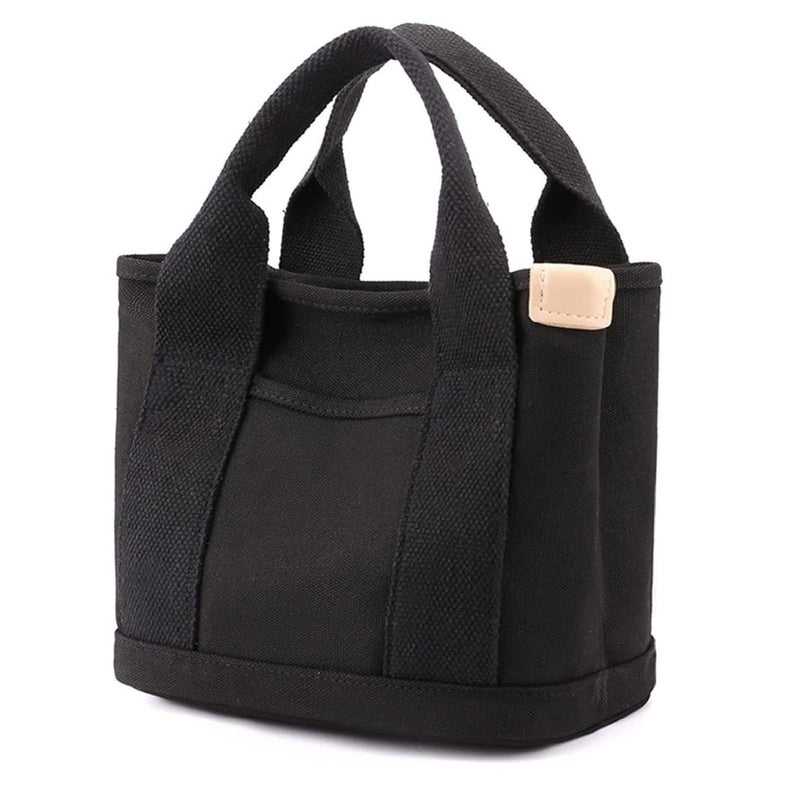 MINGRI Small Canvas Tote Bag for Women,Mini Totes Bags with Pockets, Cute Bible Handbag with Zipper Travel Top Handle Purse with Compartments Satchel Handbags for Work,Shopping,Beach,no Long Strap,Black - Image 1