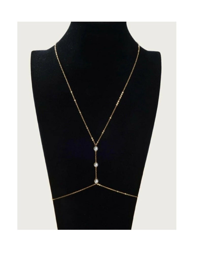 RA accessories Chain Body Golden With Off-White Pearls -Belly Chain  - Image 1