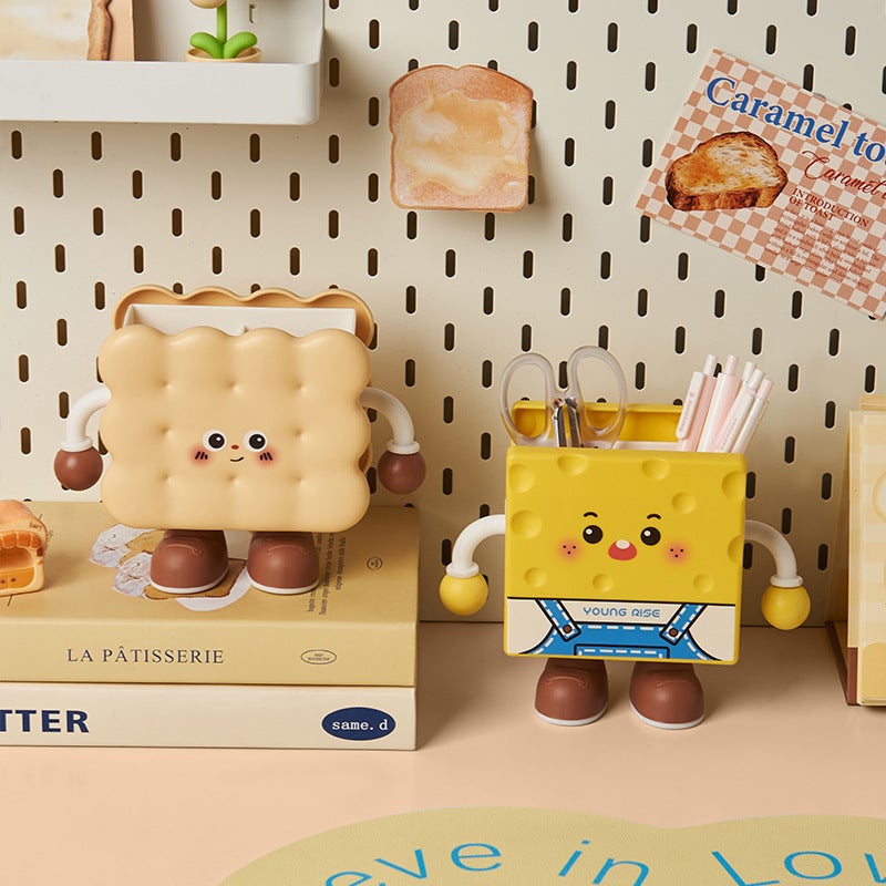 Cute Cartoon Biscuit Toast Storage Bin, Desk Organizer - Image 3