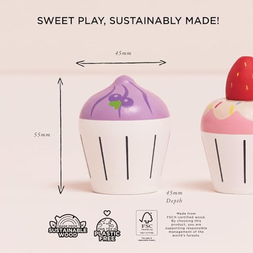 Le Toy Van - Adorable Honeybake Petit Four Cupcakes | Childrens Wooden Food Pretend Toy Cakes | Birthday Cake Or Afternoon Tea Role Play Toy (TV331) - Image 3