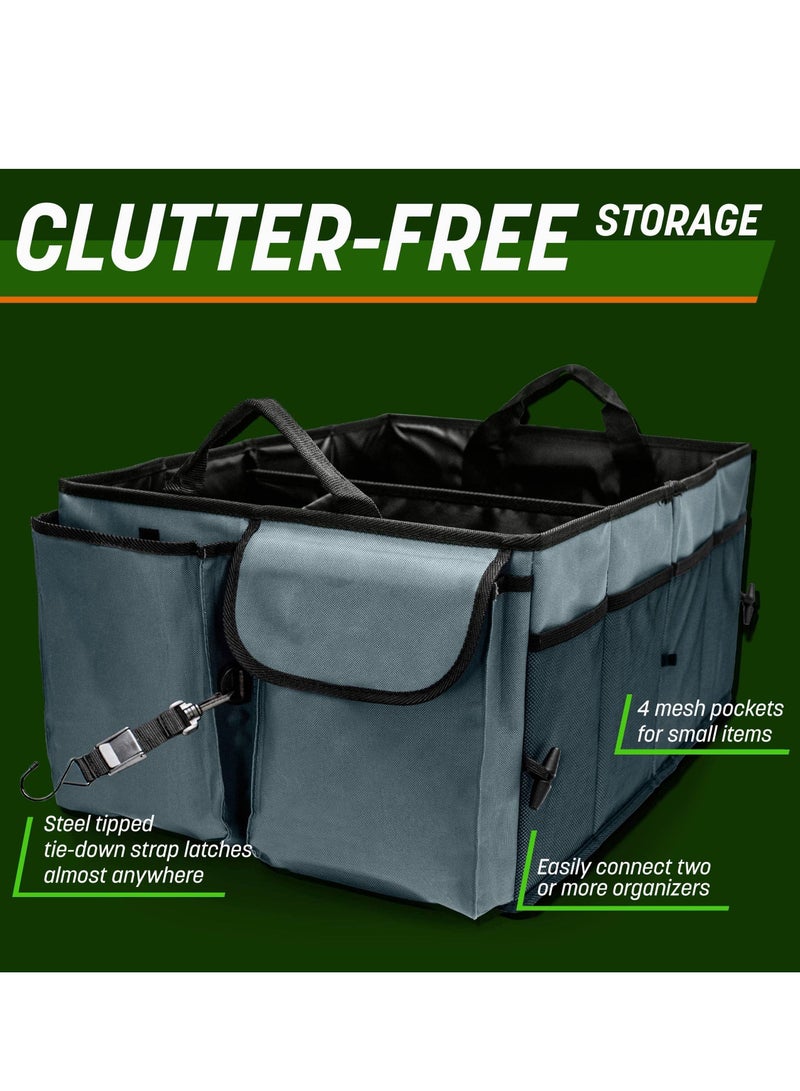 SYOSI Drive Auto Car Trunk Organizer Collapsible Multi Compartment Automotive SUV Car Organizer for Storage w Adjustable Straps Truck Car Accessories for Women and Men Grey - Image 3