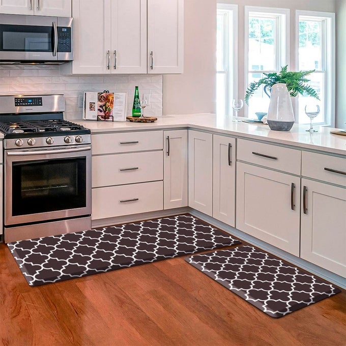 KITCHEN MAT 2 PCS 047INCH CUSHIONED ANTIFATIGUE KITCHEN RUG WATERPROOF NONSKID KITCHEN MATS AND RUGS HEAVY DUTY PVC ERGONOMIC COMFORT STANDING MAT FOR KITCHEN FLOOR HOME CHOCOLATE