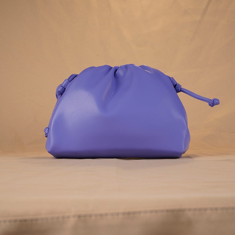 Chic Cloud Crossbody Bag Leather Ladies Pleated Purple 