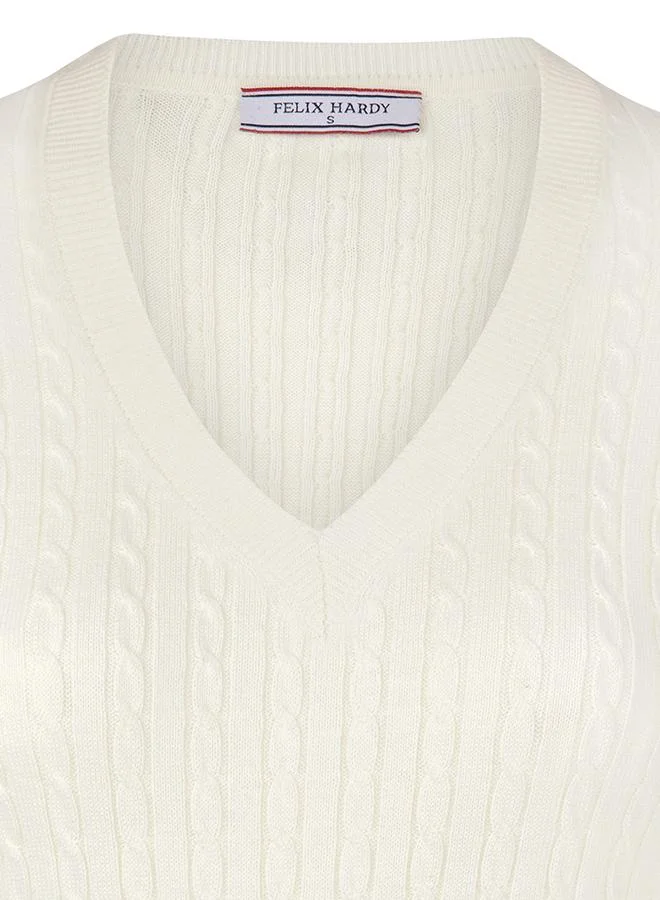 FELIX HARDY Ecru V-Neck Cable Knit Pullover for Women | Best Price UAE