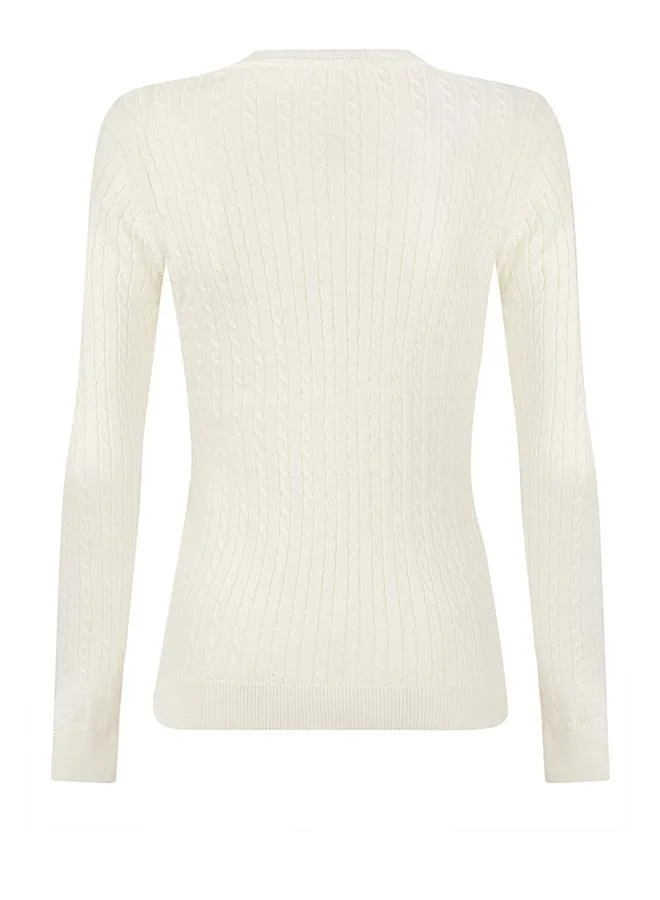 FELIX HARDY Ecru V-Neck Cable Knit Pullover for Women | Best Price UAE