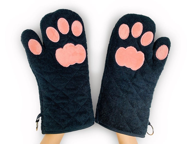 Cricket  Junebug Oven Mitts Cat Paws  Black  Pink