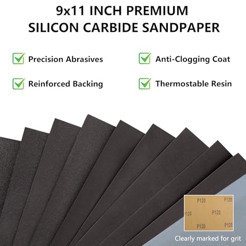 Shineboc 600 Grit Sandpaper, 9 x 11 Inch Wet Dry Sand Paper Hand Abrasive Sanding Sheets for Wood Metal Automotive Sanding and Polishing - 10 Sheets - Image 3