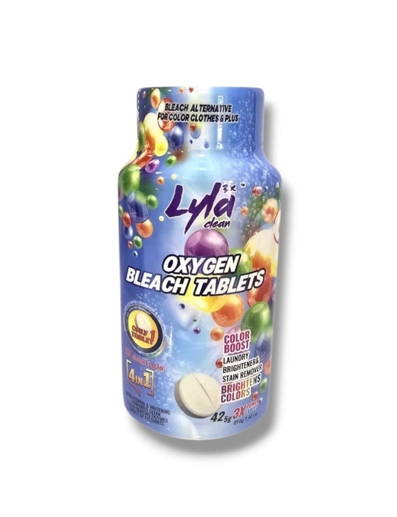 LYLA 3X Oxygen Bleach Tablets For Color Clothes & Plus,Color Booster,Stain Remover, Laundry Brightener, Chlorine Free 42 Tablets - Image 1