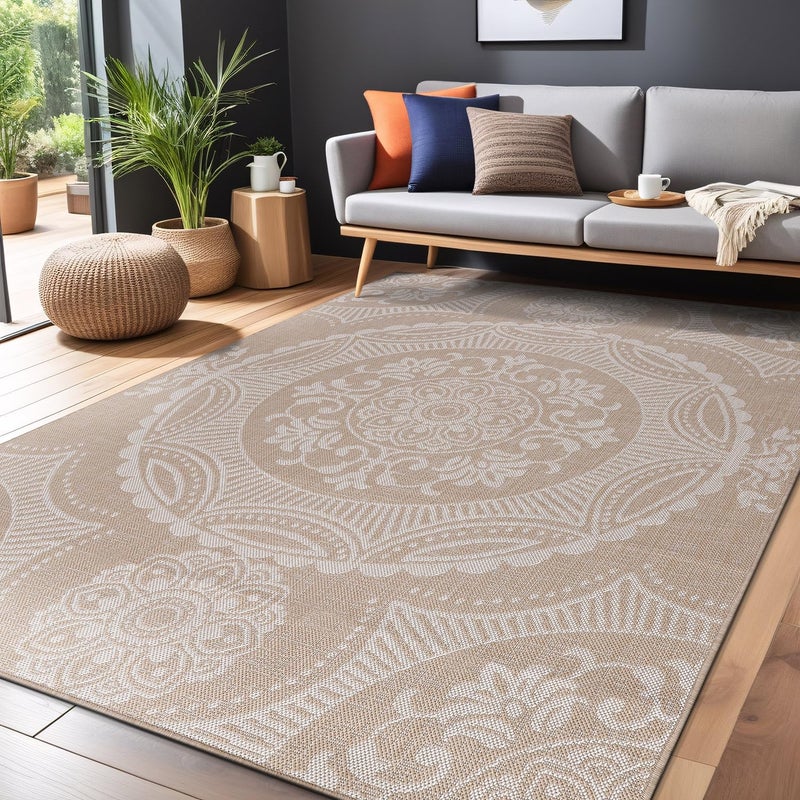 Luul Home Medallion Outdoor Rug 6x9 Washable Outside Carpet for Indoor Patio Porch Waterproof Easy Cleaning Non Shedding Area Rugs Beige 6 x 9 - Image 4