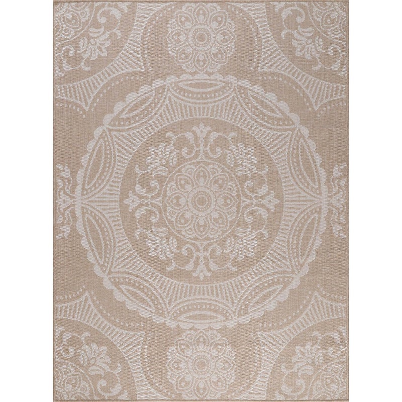 Luul Home Medallion Outdoor Rug 6x9 Washable Outside Carpet for Indoor Patio Porch Waterproof Easy Cleaning Non Shedding Area Rugs Beige 6 x 9 - Image 2