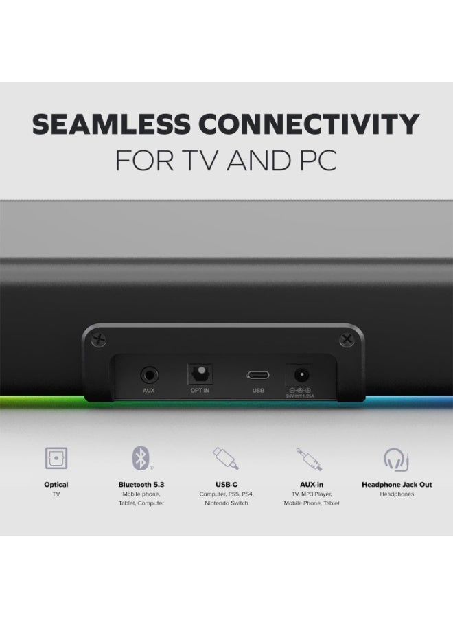 CREATIVE Sound Blaster GS5 RGB Gaming Soundbar with SuperWide Technology, Powered by Adapter, Up to 60W Peak Power, Bluetooth 5.4, Optical-in, Headphone Output, for PC and TV  - Image 3