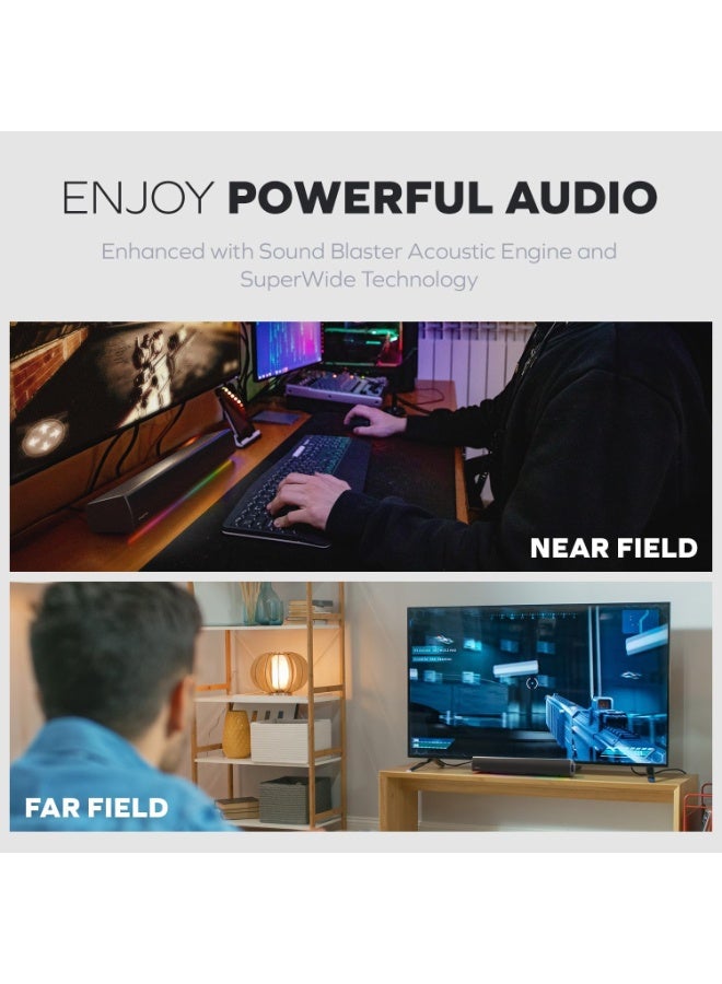 CREATIVE Sound Blaster GS5 RGB Gaming Soundbar with SuperWide Technology, Powered by Adapter, Up to 60W Peak Power, Bluetooth 5.4, Optical-in, Headphone Output, for PC and TV  - Image 4