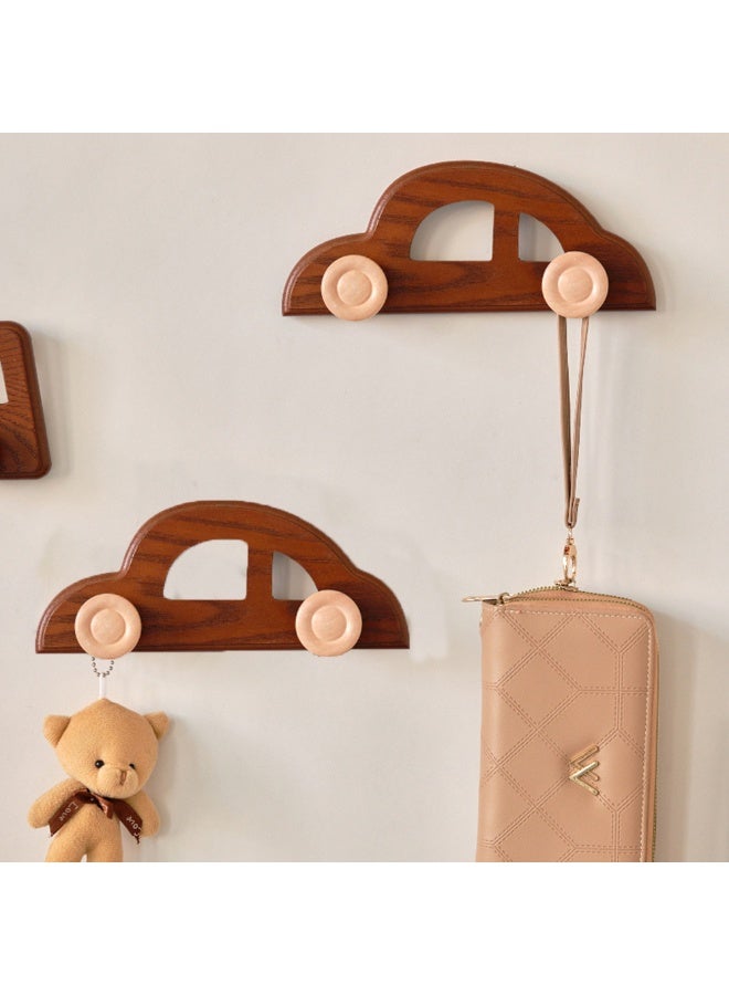 1 قطعة من خطاف المعطف على شكل سيارة خشبية كرتونية، شماعة حائط مع خطافين، رف منظم للسترات والمعاطف والأوشحة وحقائب اليد، مناسب لغرفة النوم والمدخل وغرفة المعيشة - Image 2