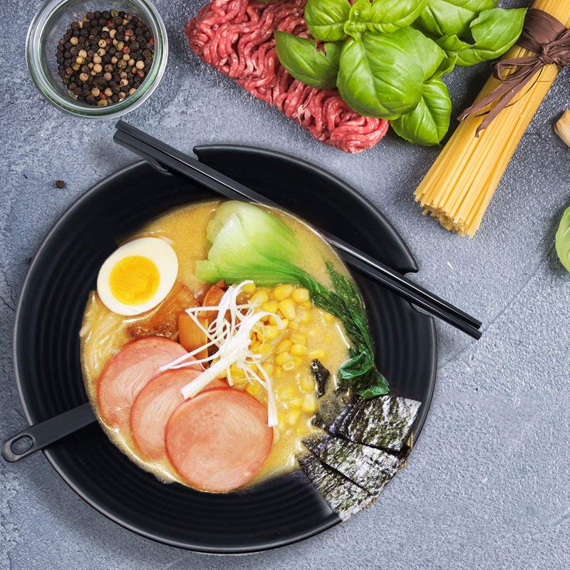 Vivimee Unbreakable Japanese Style Ramen Bowl Set of 2, 37oz Black Large Matte Melamine Bowls and Spoons Set with Chopsticks & Saucers for Pho Thai Miso Udon Soup Noodles or Asian Food - Image 3