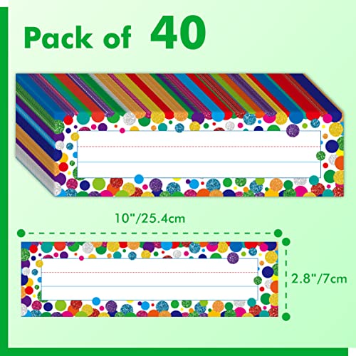 Gethelud 40PCS Desk Nameplates Confetti Desk Name Tags with Double Sided PET Film Student Name Labels Erasable Reusable Traditional Manuscript Name Plates for School Classroom Organization 10 x 28 - Image 3