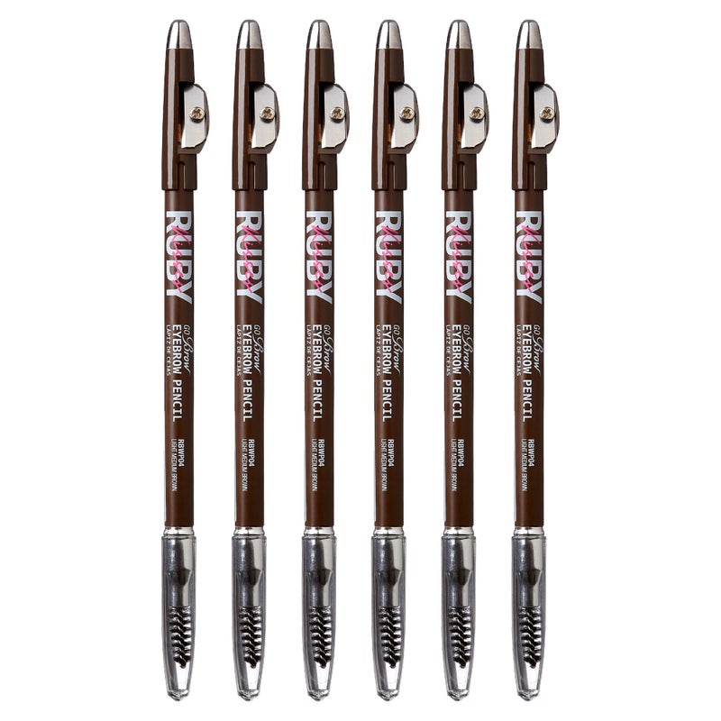 Ruby Kisses Kiss Go Brow Eyebrow Wooden Pencil Light Medium Brown(6 Pieces) - Image 1