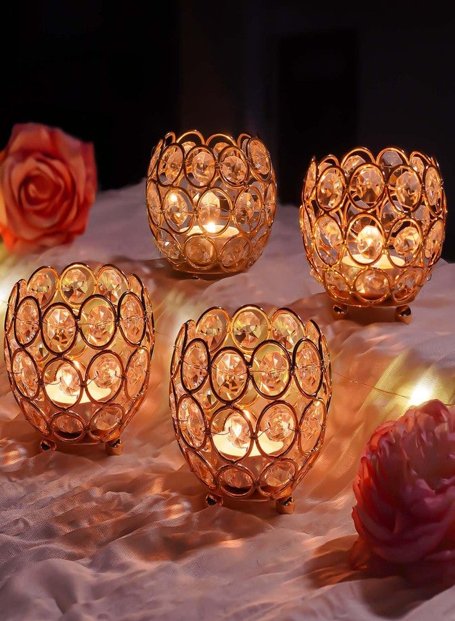 kolnlala 4 Pcs Crystal Tealight Candle Holders for Table Centerpiece,Elegant Wedding Table Centerpiece for Home Decor, Birthday Party, Romantic Events | Giftable Decorative Accent (4, Gold) - Image 1