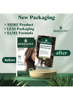 Herbatint Permanent Hair Dye - 5N Light Chestnut - For Up To 100% Gray Coverage of Resistant Gray Hair - Ammonia-Free, Alcohol-Free & Vegan - Salon Influenced Hair color 5.75 fl oz (4 Pack)  - Image 2