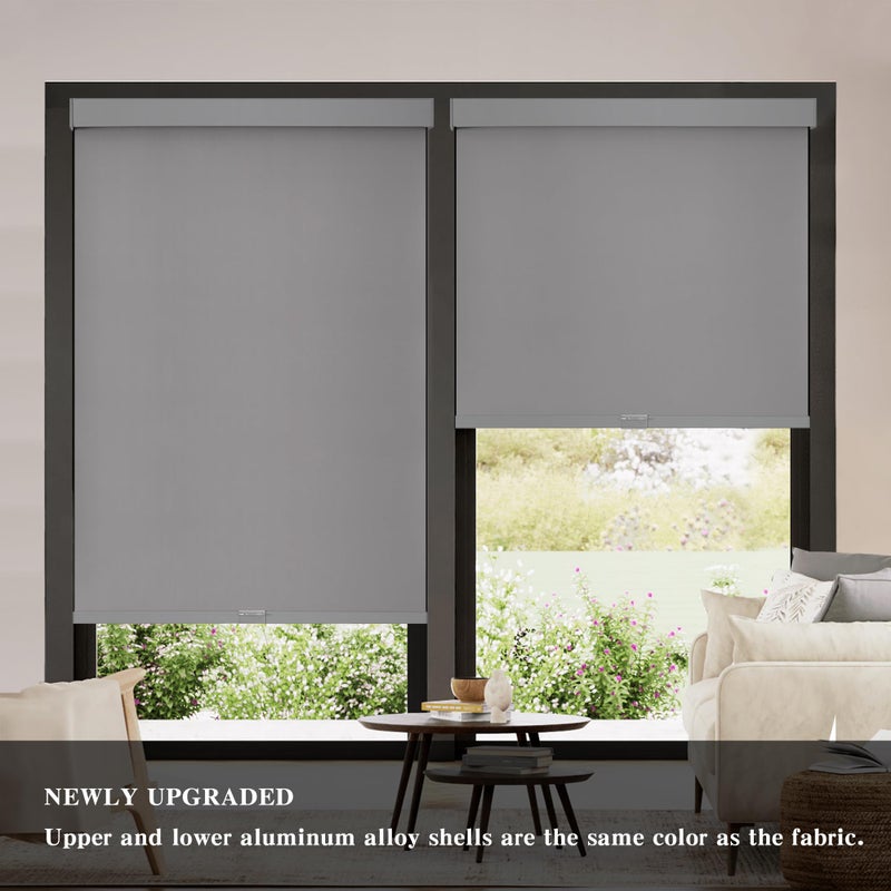 AOSKY Blackout Roller Shades Cordless Blinds for Windows, Free-Stop Shades with Valance, Thermal Insulated Fabric, UV Protection, Natural Woven Blinds for Home and Office (20" W x 72" H, Grey) - Image 2