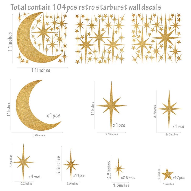 Easma Retro Starburst Wall Decals Stars Wall Stickers Atomic Star Vinyl Decal Star Walls Decals Celestial Decor Girls Room Wall Sticker Peel and Stick Moon Walls Decal - Image 2