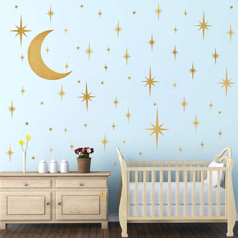 Easma Retro Starburst Wall Decals Stars Wall Stickers Atomic Star Vinyl Decal Star Walls Decals Celestial Decor Girls Room Wall Sticker Peel and Stick Moon Walls Decal - Image 4