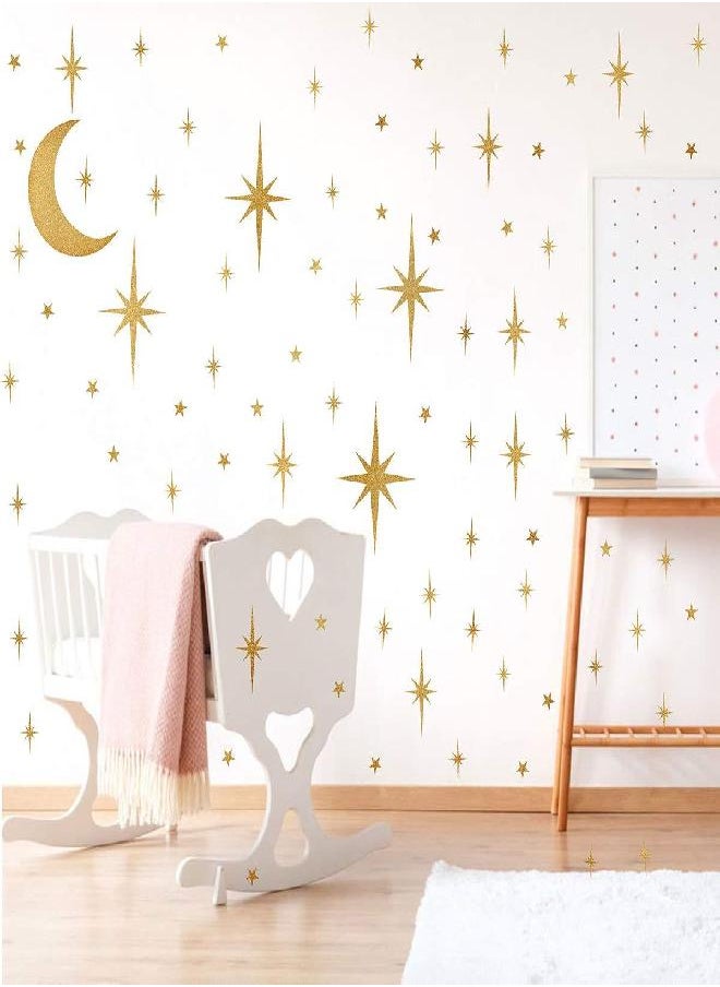 Easma - Easma Retro Starburst Wall Decals Star Wall Stickers Atomic Star Wall Decals Star Wall Decals Girls Room Wall Decals Peel and Stick Moon Wall Decals - Image 1