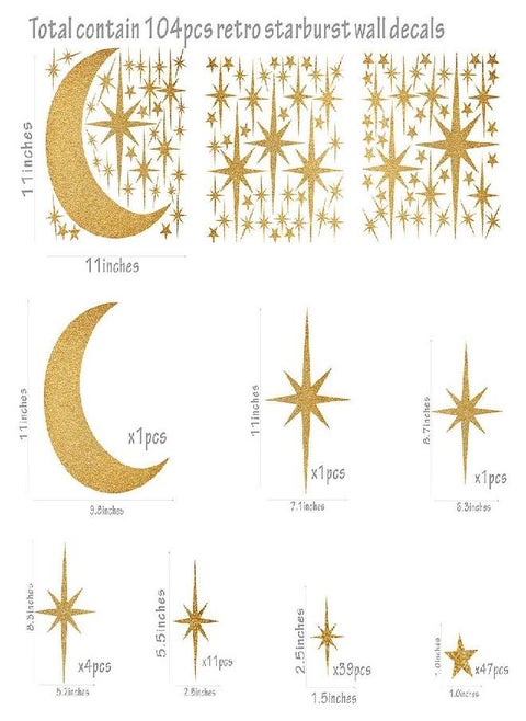 Easma Retro Starburst Wall Decals Star Wall Stickers Atomic Star Wall Decals Star Wall Decals Girls Room Wall Decals Peel and Stick Moon Wall Decals