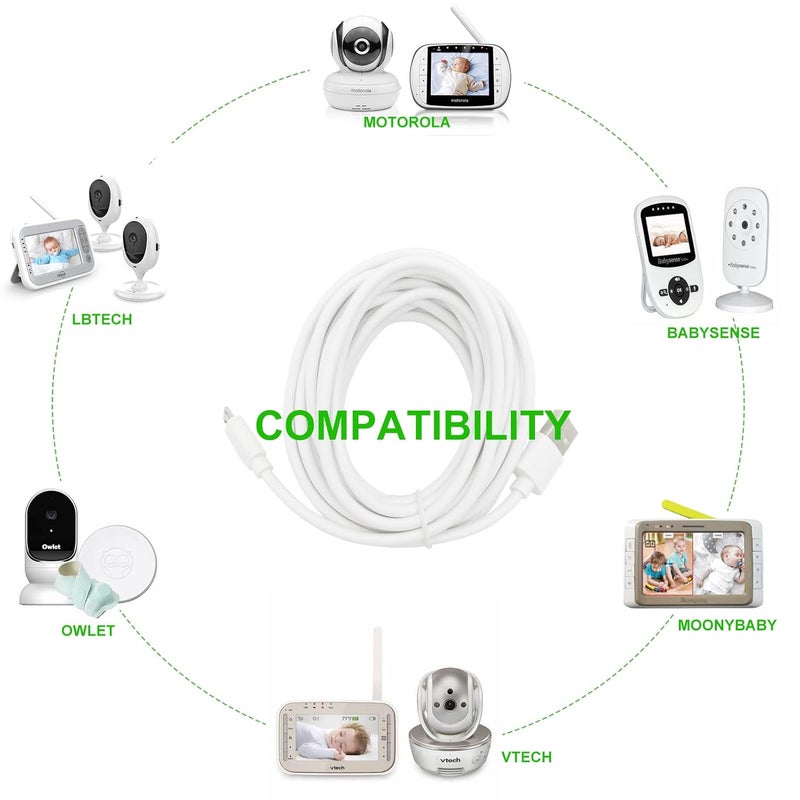 PDEEY بديل كابل الشحن لمراقبة الأطفال PDEEY لجهاز LBTech Owlet Infant Optics eufy Moonybaby VAVA Micro USB بطول 13 قدم - Image 3