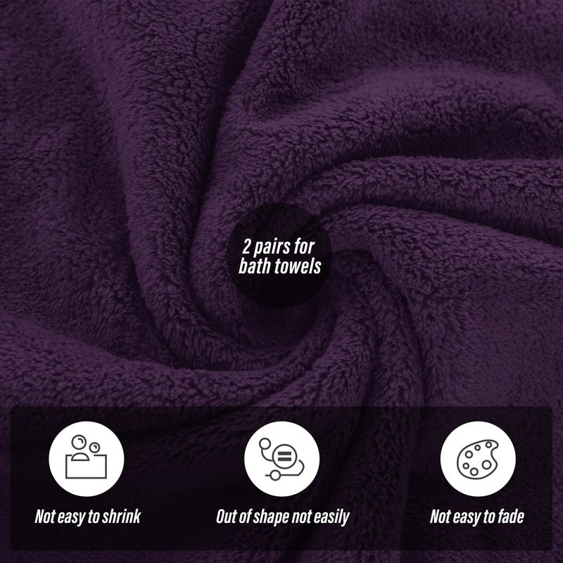 MOONQUEEN 2 Pack Premium Bath Towel Set - Quick Drying - Microfiber Coral Velvet Highly Absorbent Towels - Multipurpose Use as Bath Fitness, Bathroom, Shower, Sports, Yoga Towel (Grape Purple) - Image 4