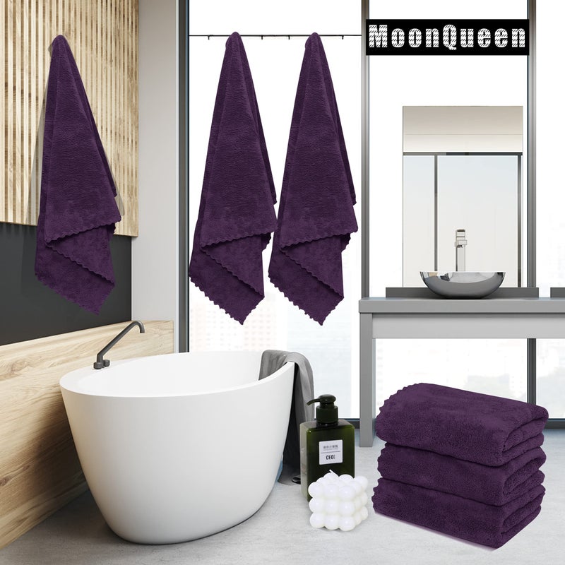 MOONQUEEN 2 Pack Premium Bath Towel Set - Quick Drying - Microfiber Coral Velvet Highly Absorbent Towels - Multipurpose Use as Bath Fitness, Bathroom, Shower, Sports, Yoga Towel (Grape Purple) - Image 2
