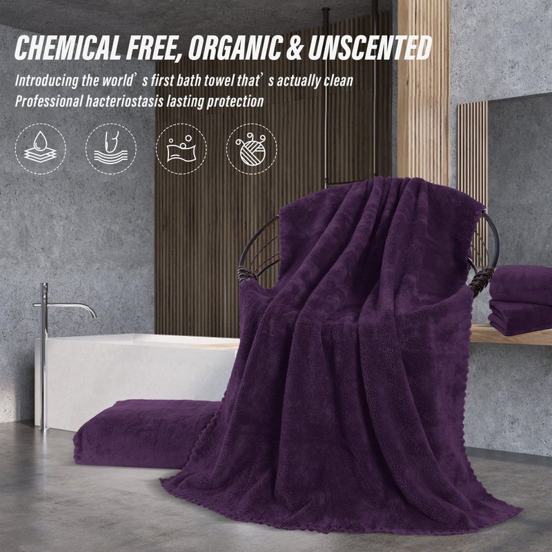 MOONQUEEN 2 Pack Premium Bath Towel Set - Quick Drying - Microfiber Coral Velvet Highly Absorbent Towels - Multipurpose Use as Bath Fitness, Bathroom, Shower, Sports, Yoga Towel (Grape Purple) - Image 5