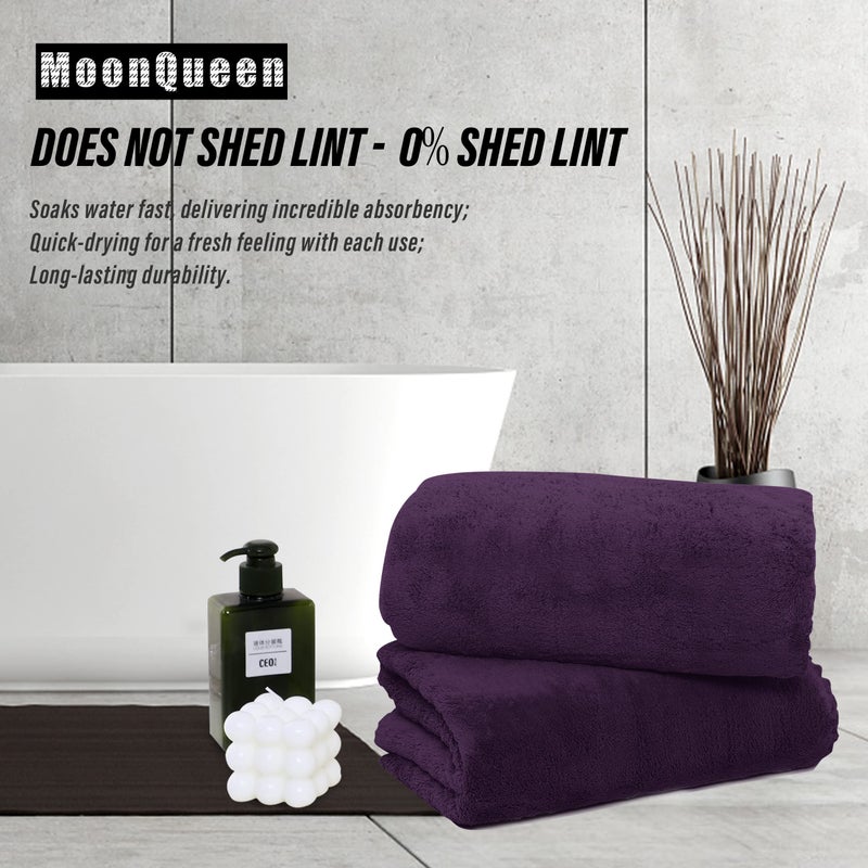 MOONQUEEN 2 Pack Premium Bath Towel Set - Quick Drying - Microfiber Coral Velvet Highly Absorbent Towels - Multipurpose Use as Bath Fitness, Bathroom, Shower, Sports, Yoga Towel (Grape Purple) - Image 3