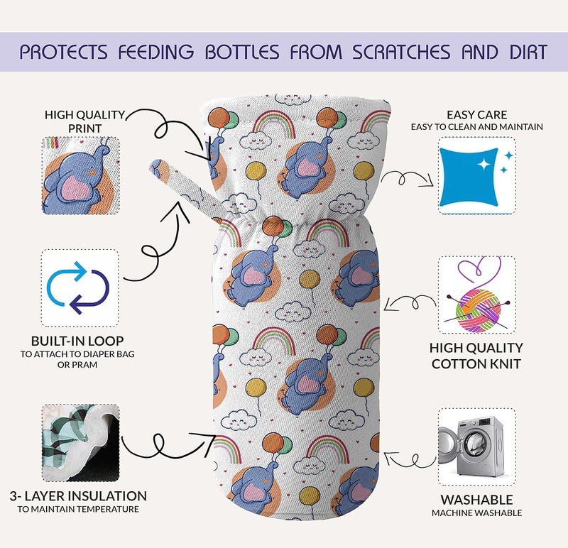 Custom Catch Cotton Soft Plush Baby Bottle Feeding Cover Tote Modern Bag Carrier Bag Bottle Cover with Strap Pack of 2(Cute), Multicolor - Image 4