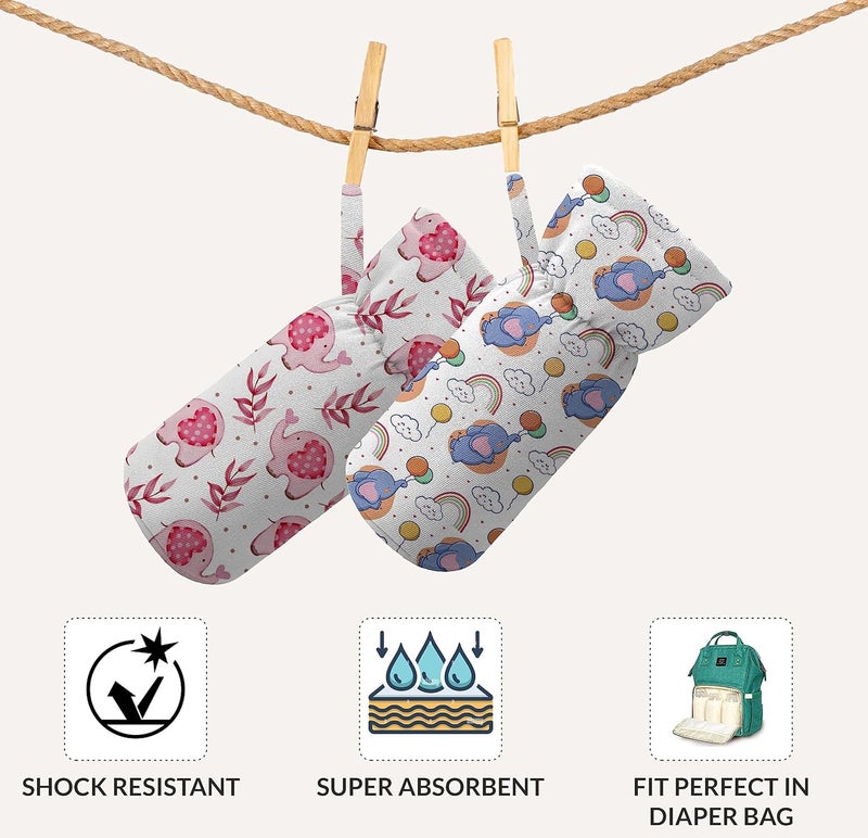 Custom Catch Cotton Soft Plush Baby Bottle Feeding Cover Tote Modern Bag Carrier Bag Bottle Cover with Strap Pack of 2(Cute), Multicolor - Image 5