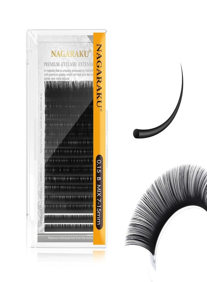 NAGARAKU Eyelash Extensions Individual Lashes 0.15mm Thickness 7-15mm Mix Length Synthetics Lashes Classic 16 rows Matte Black Soft Natural (7mm-15mm Mix Length, 0.15 B) - Image 1