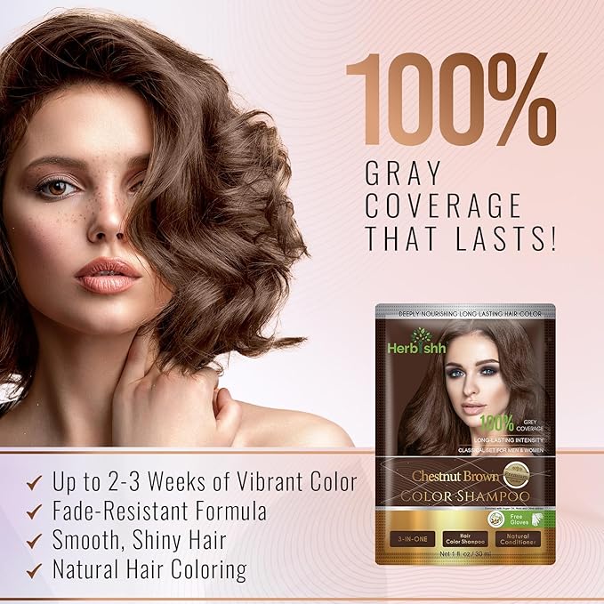 Herbishh Hair Color Shampoo for Gray Hair Hair Dye Shampoo with Argan Hair MaskTravel sizeColors Hair in MinutesLong lasting colour10pack1packAmmoniaFree Dark Brown - Image 2