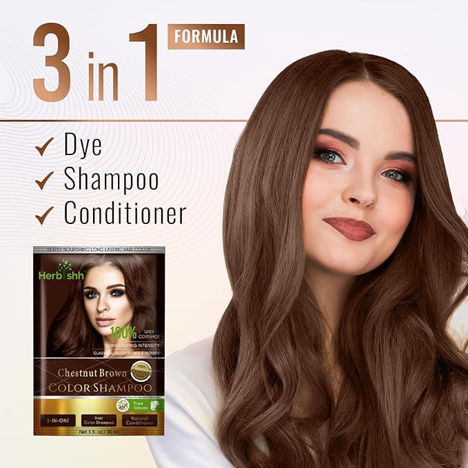 Herbishh Hair Color Shampoo for Gray Hair Hair Dye Shampoo with Argan Hair MaskTravel sizeColors Hair in MinutesLong lasting colour10pack1packAmmoniaFree Dark Brown - Image 5