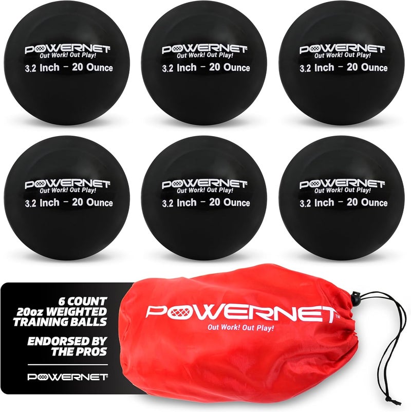 PowerNet 3.2" 6 Pack Weighted Training Balls for Hitting Batting, Build Strength & Muscle, Improve Technique, Training Equipment for Throwing, 12 to 20 oz Softball Size Weighted Balls - Image 1