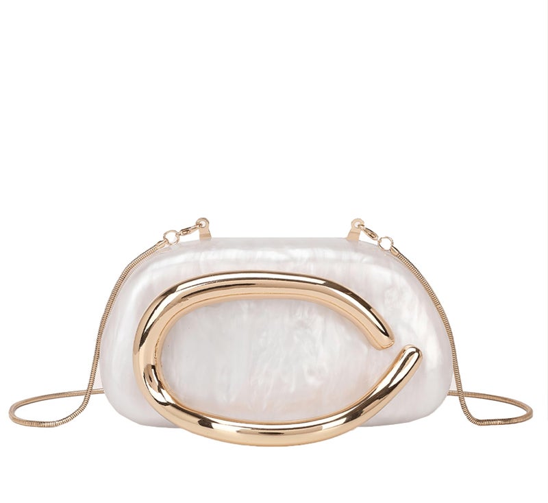 Buric Acrylic Clutch Purse for Women Marbling Evening Wedding Handbags Acrylic Metal Decoration Box Purses for Party Prom Cocktail White - Image 1