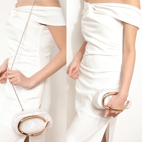 Buric Acrylic Clutch Purse for Women Marbling Evening Wedding Handbags Acrylic Metal Decoration Box Purses for Party Prom Cocktail White - Image 2